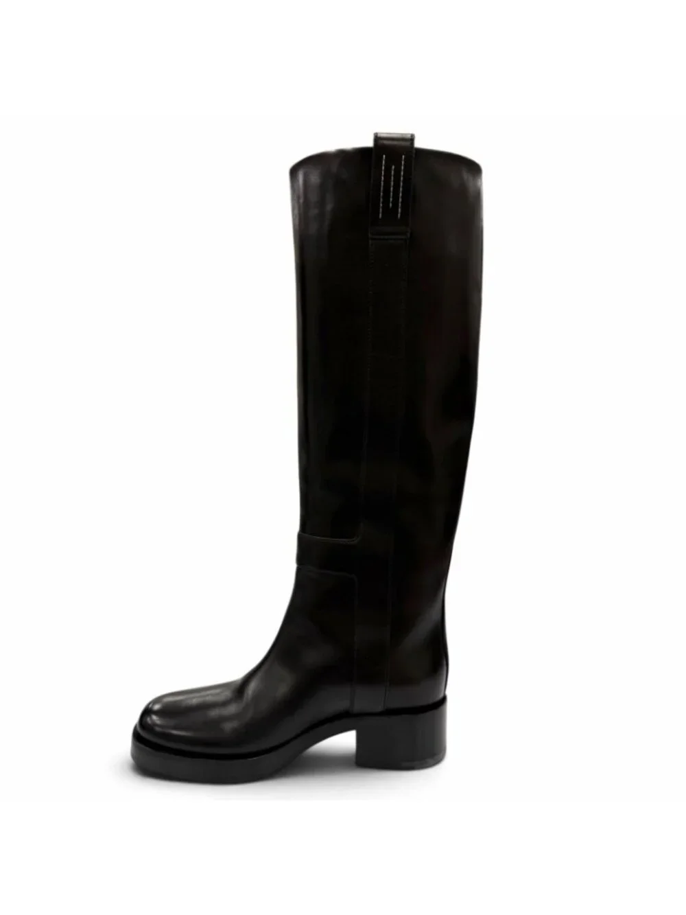 Hermes Horse H Design Leather Long Boots Black